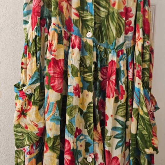 Bilia Floral Vibrant Colorful Fall Green Hot Pink midi pockets dress m - Picture 9 of 10